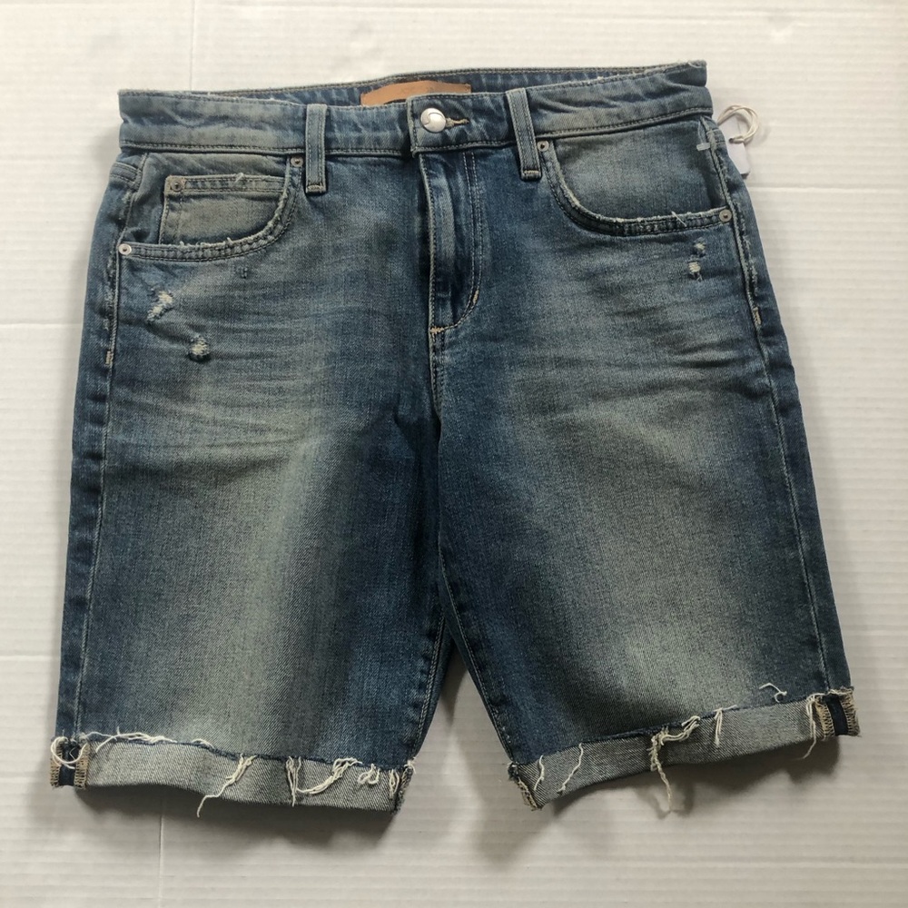 Joe’s Premium Denim Shorts mid-rise Bermuda cuffed distressed hem 30 in waist